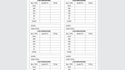 Cash Breakdown Card,Cash Breakdown Count Sheet,Cash Breakdown,Cash ...